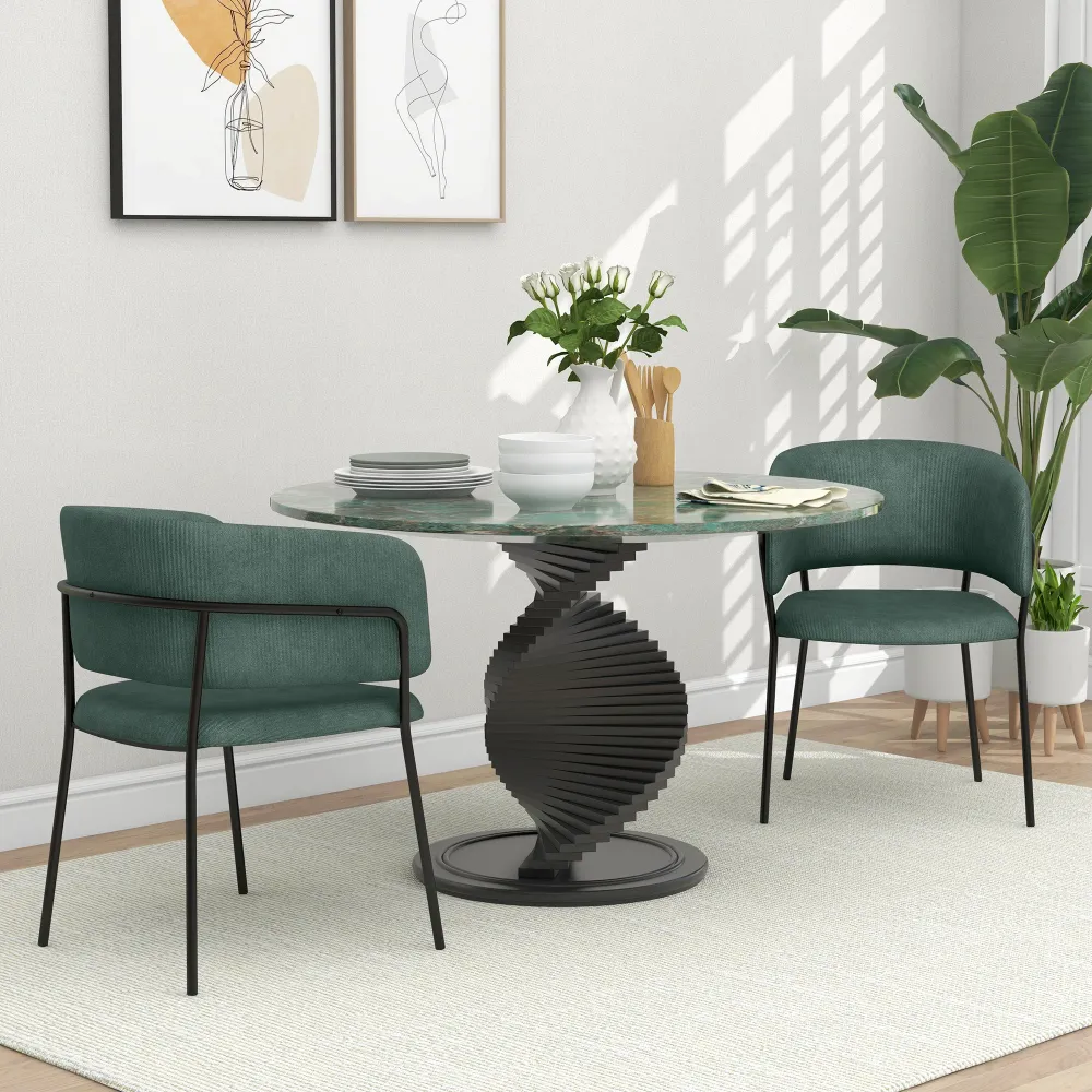 EasyComfort Set 2 Sedie per Cucina Imbottite, Tessuto Effetto Velluto e Acciaio, 57x53x73 cm, Verde