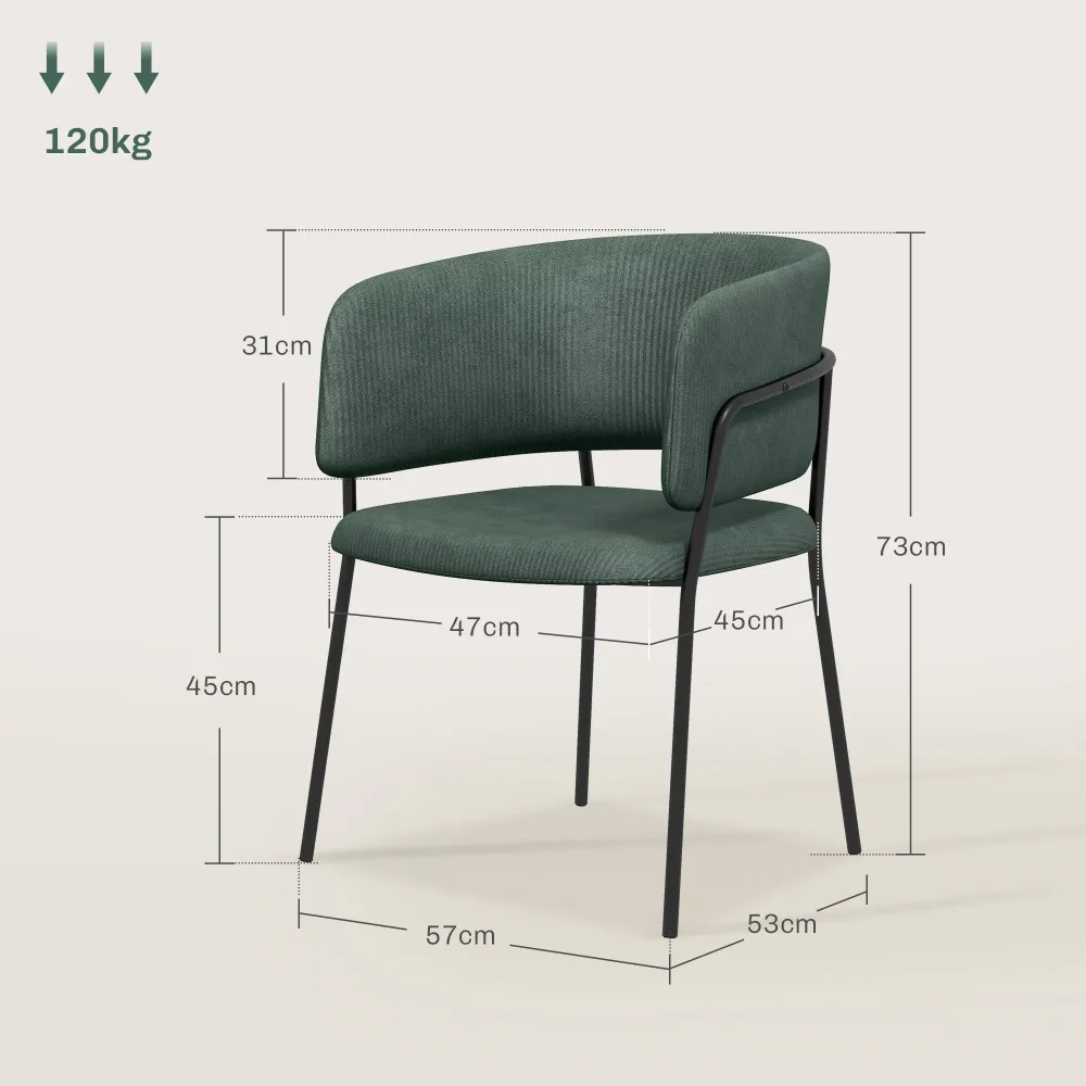 EasyComfort Set 2 Sedie per Cucina Imbottite, Tessuto Effetto Velluto e Acciaio, 57x53x73 cm, Verde