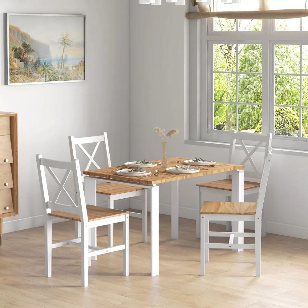 EasyComfort Set 4 Sedie per Cucina e Soggiorno con Schienale Croce, Legno di Pino, 41x46.5x86 cm