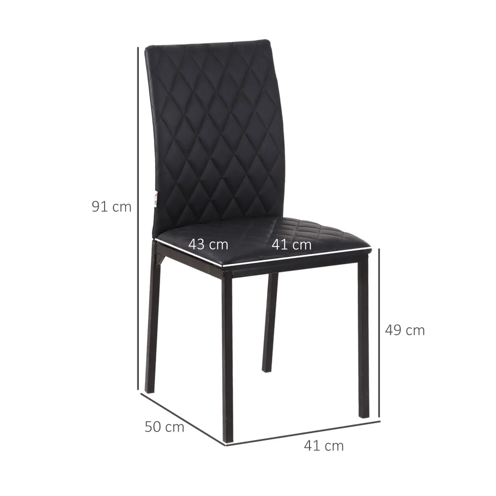 EasyComfort Set 4 Sedie per Cucina e Soggiorno da Pranzo moderno Finta Pelle con Cuciture Rombi e Gambe Metallo, Nero
