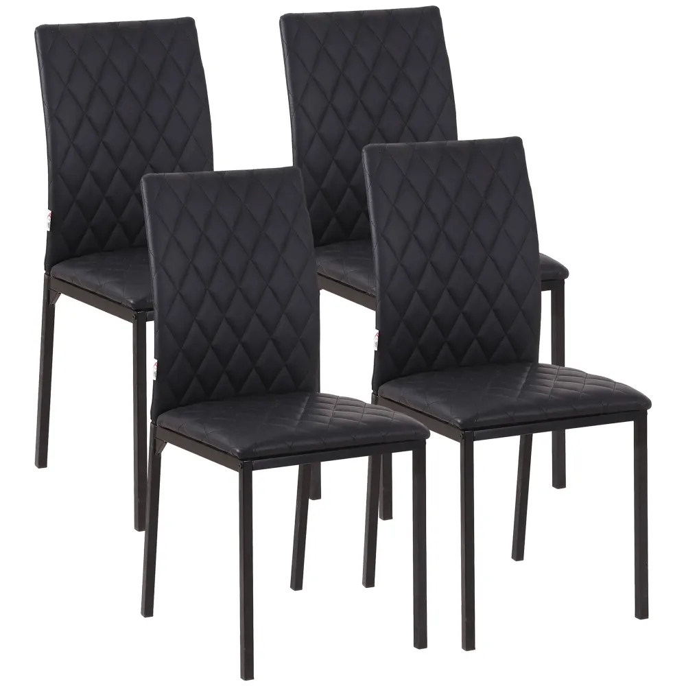 EasyComfort Set 4 Sedie per Cucina e Soggiorno da Pranzo moderno Finta Pelle con Cuciture Rombi e Gambe Metallo, Nero