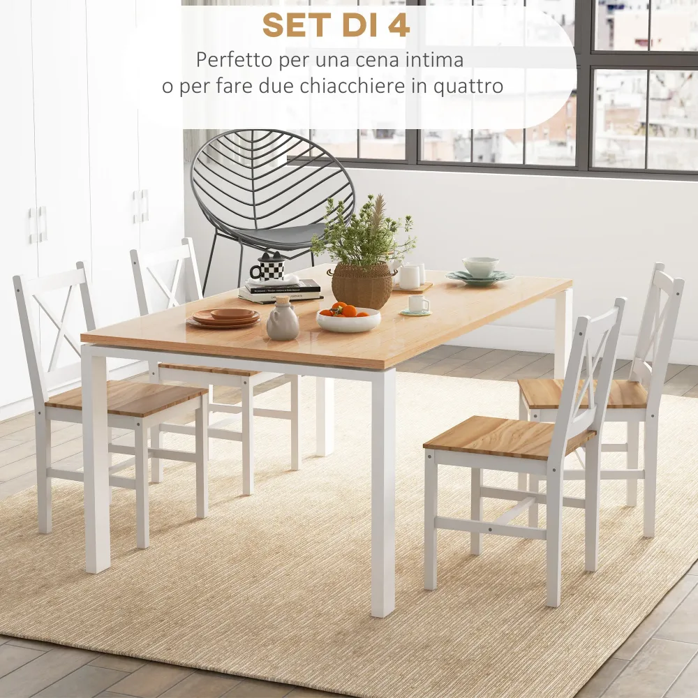 EasyComfort Set 4 Sedie per Cucina e Soggiorno con Schienale Croce, Legno di Pino, 41x46.5x86 cm