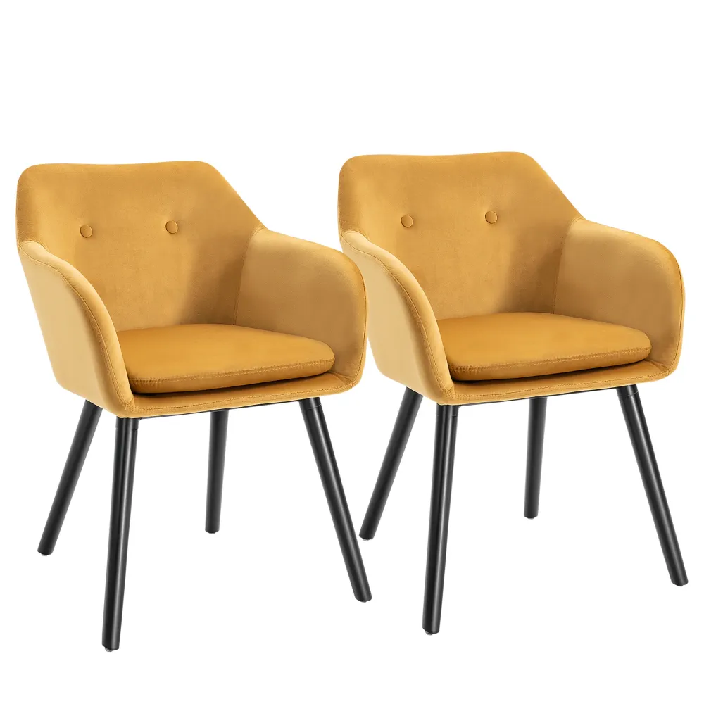 EasyComfort Set di 2 Sedie per Sala da Pranzo con Braccioli Imbottite e Velluto, 54x56x74cm, Giallo