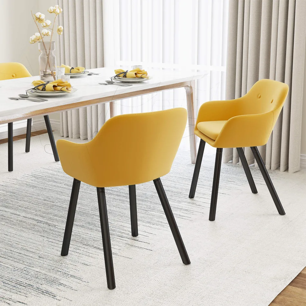 EasyComfort Set di 2 Sedie per Sala da Pranzo con Braccioli Imbottite e Velluto, 54x56x74cm, Giallo
