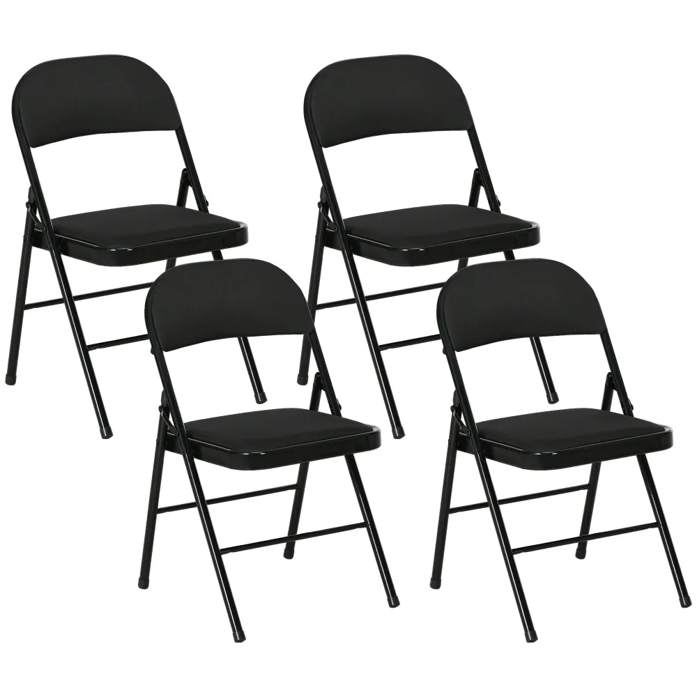 EasyComfort Set di 4 Sedie Pieghevoli con Seduta Imbottita poliestere e Struttura Acciaio, Nero