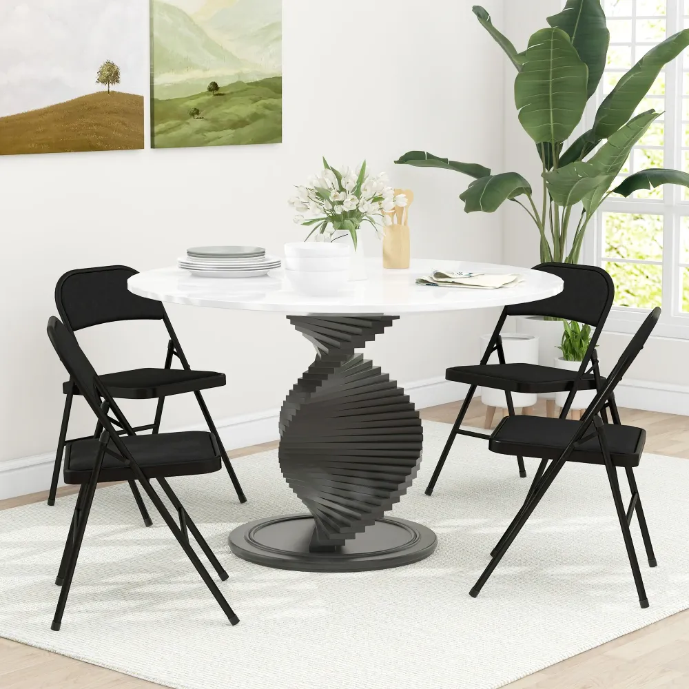 EasyComfort Set di 4 Sedie Pieghevoli con Seduta Imbottita poliestere e Struttura Acciaio, Nero