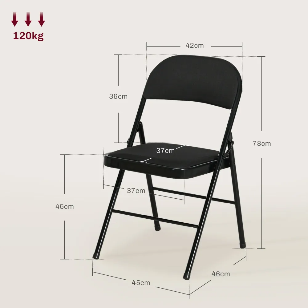 EasyComfort Set di 4 Sedie Pieghevoli con Seduta Imbottita poliestere e Struttura Acciaio, Nero