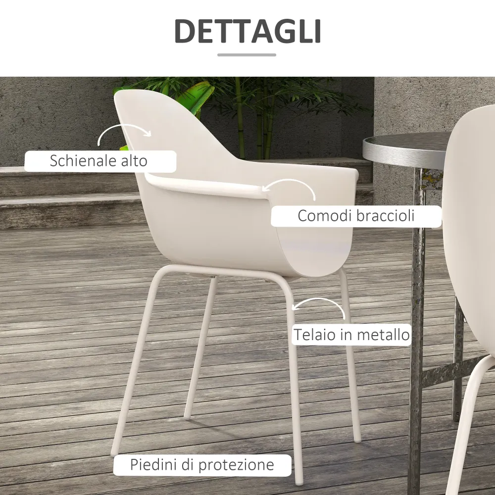 EasyComfort Set 4 Sedie Plastica con Piedini Antiscivolo, 59x55x84 cm, Grigio