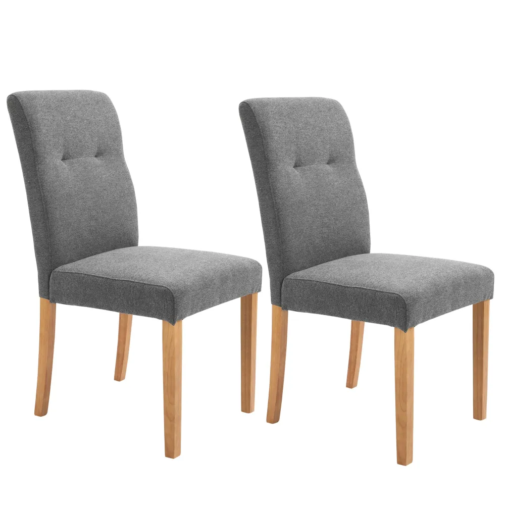 EasyComfort Set 2 Sedie da Pranzo Imbottite con Schienale Alto e Gambe Legno, 50x62x96 cm, Grigio Scuro