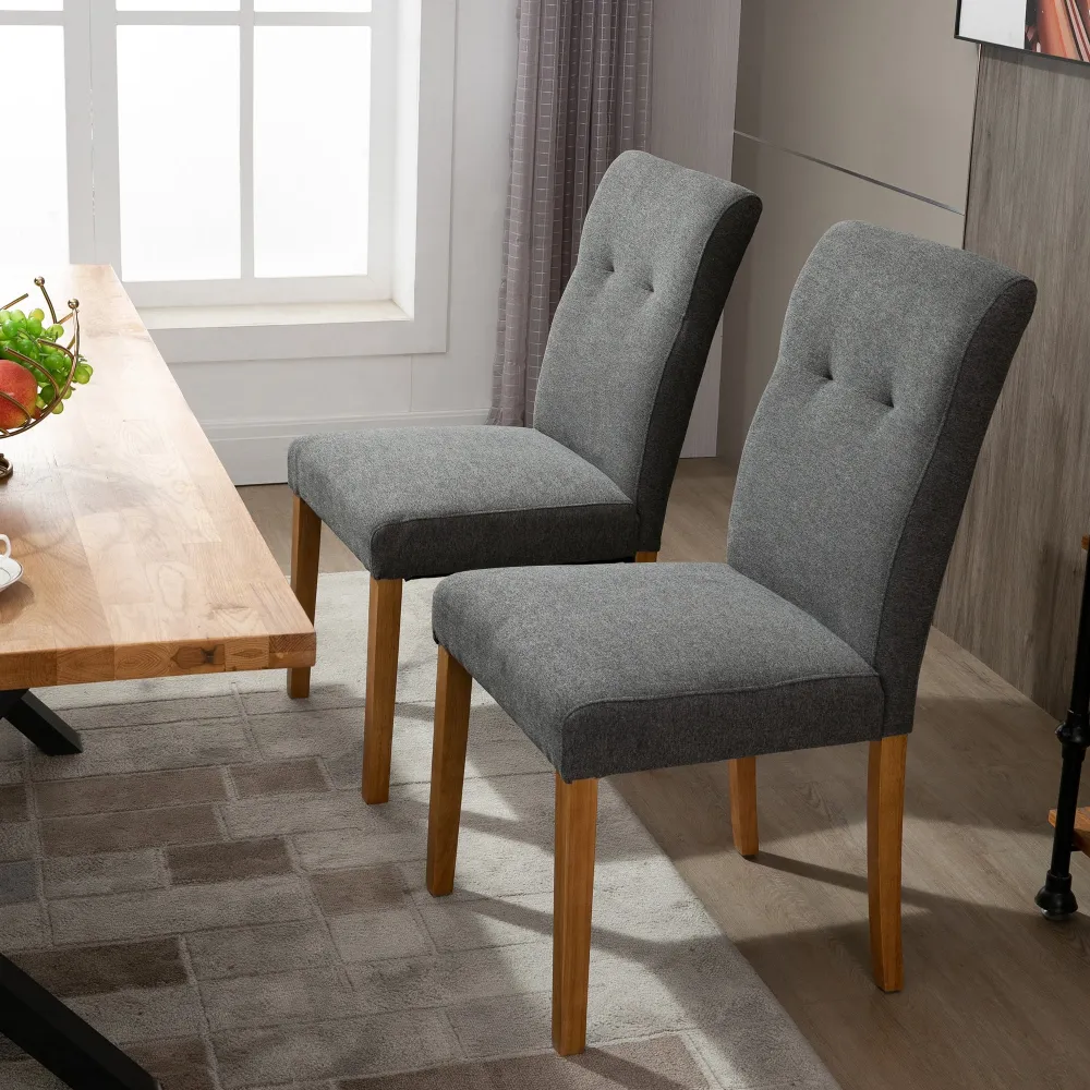 EasyComfort Set 2 Sedie da Pranzo Imbottite con Schienale Alto e Gambe Legno, 50x62x96 cm, Grigio Scuro