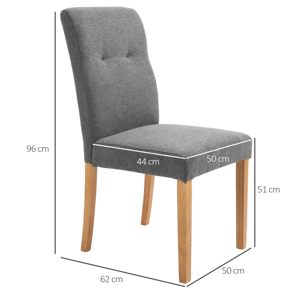 EasyComfort Set 2 Sedie da Pranzo Imbottite con Schienale Alto e Gambe Legno, 50x62x96 cm, Grigio Scuro