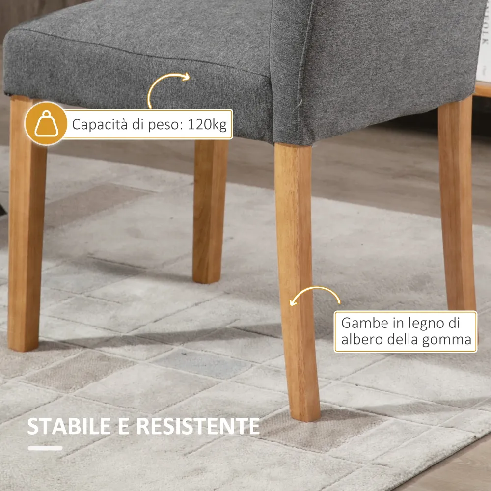 EasyComfort Set 2 Sedie da Pranzo Imbottite con Schienale Alto e Gambe Legno, 50x62x96 cm, Grigio Scuro
