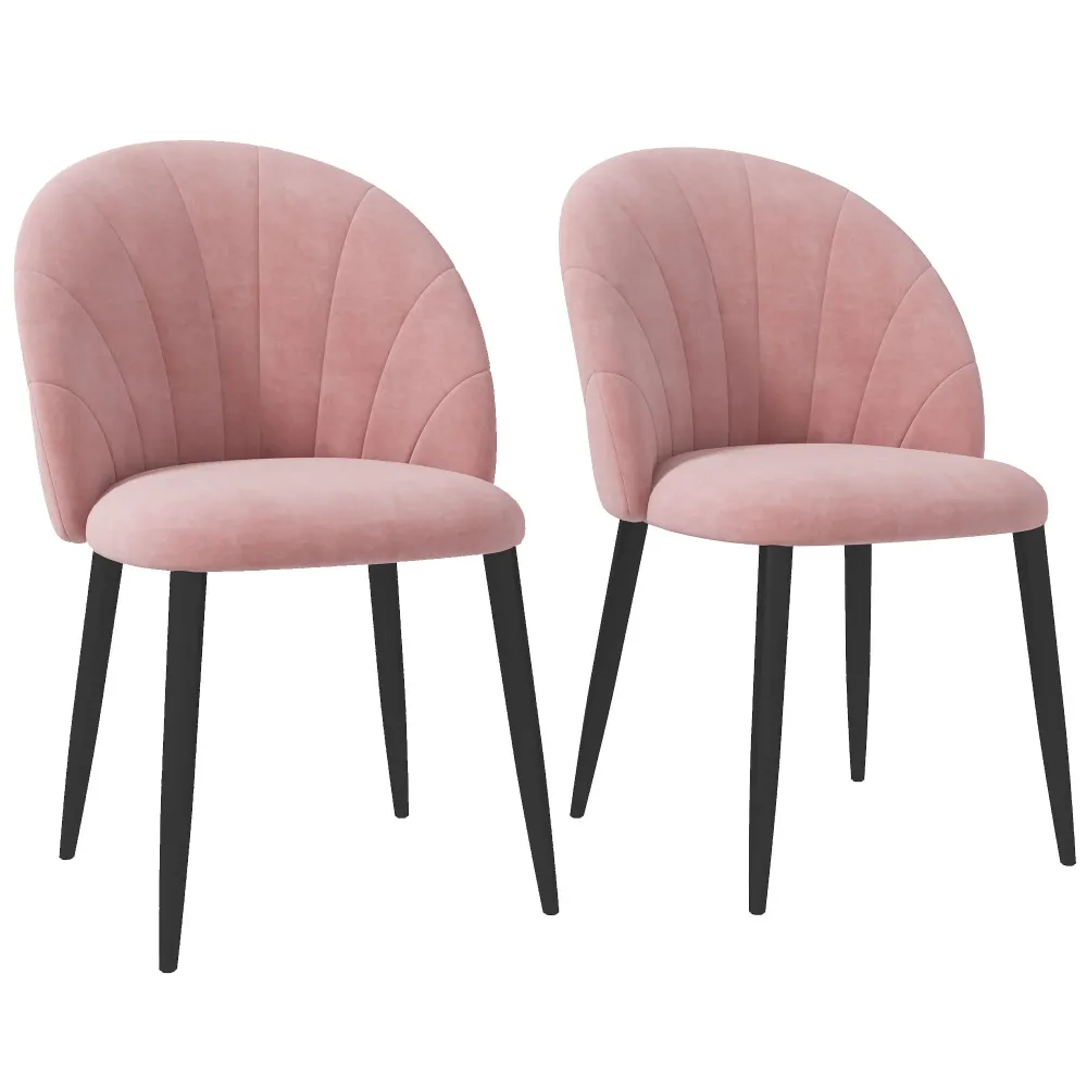 EasyComfort Set 2 Sedie da Pranzo Imbottite Stile Nordico Metallo e Velluto, 52x54x79cm, Rosa