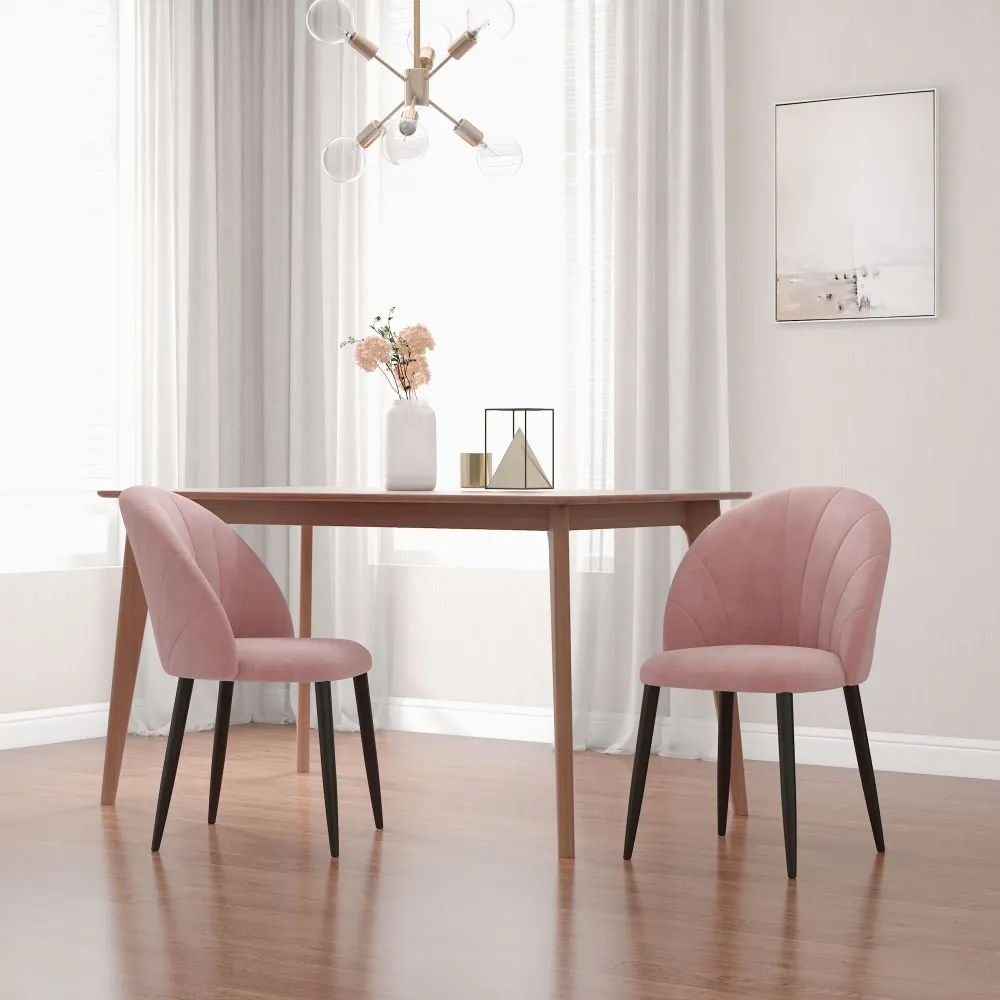 EasyComfort Set 2 Sedie da Pranzo Imbottite Stile Nordico Metallo e Velluto, 52x54x79cm, Rosa