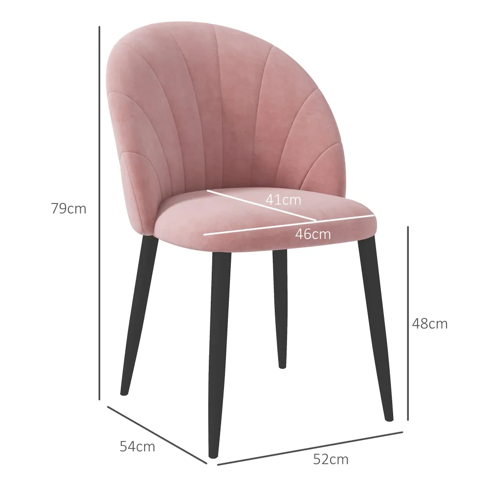 EasyComfort Set 2 Sedie da Pranzo Imbottite Stile Nordico Metallo e Velluto, 52x54x79cm, Rosa