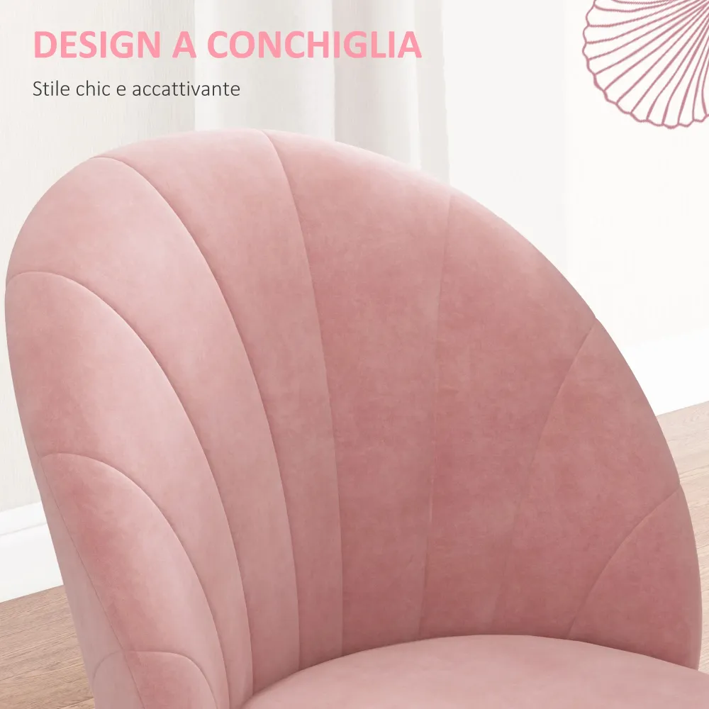 EasyComfort Set 2 Sedie da Pranzo Imbottite Stile Nordico Metallo e Velluto, 52x54x79cm, Rosa