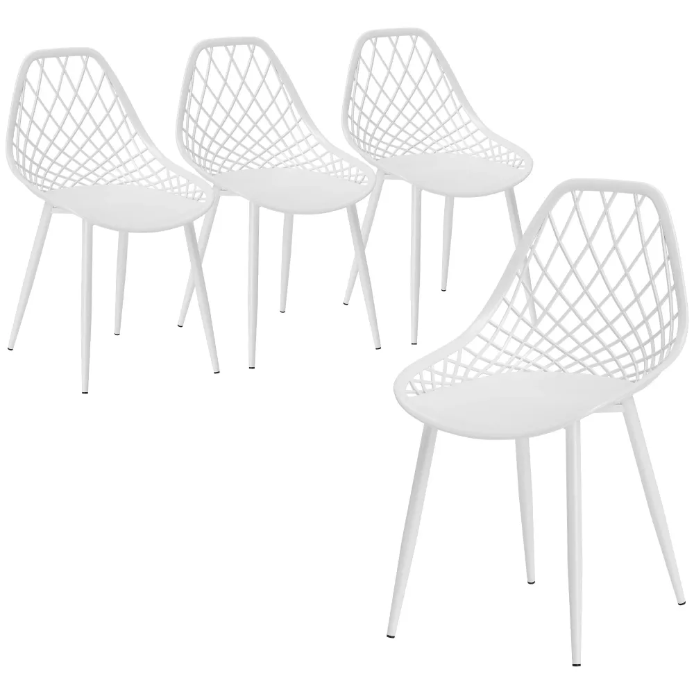 EasyComfort Set 4 Sedie da Pranzo Moderne con Schienale Traforato Plastica e Gambe Metallo, per Cucina e Soggiorno, Bianco