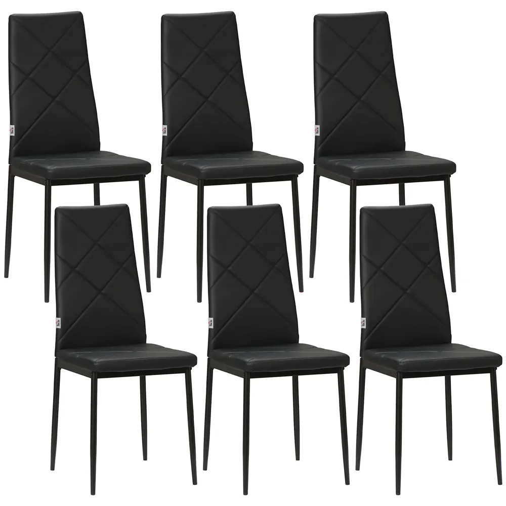 EasyComfort Set di 6 Sedie da Pranzo Moderne con Schienale Alto Finta Pelle e Acciaio, 41x50x97 cm, Nero