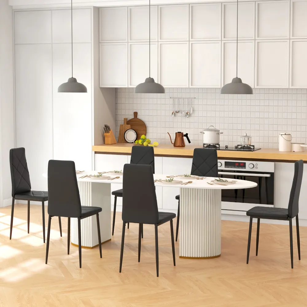 EasyComfort Set di 6 Sedie da Pranzo Moderne con Schienale Alto Finta Pelle e Acciaio, 41x50x97 cm, Nero