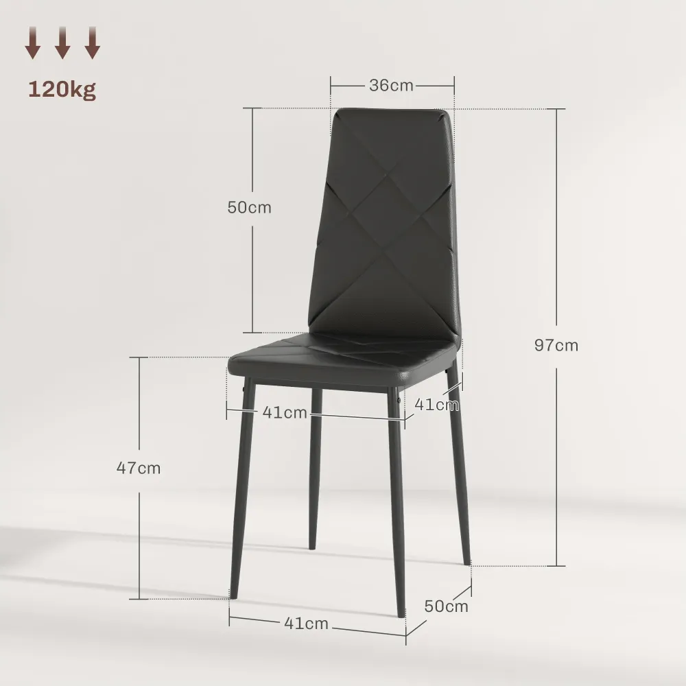 EasyComfort Set di 6 Sedie da Pranzo Moderne con Schienale Alto Finta Pelle e Acciaio, 41x50x97 cm, Nero