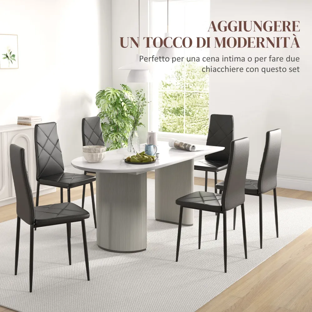 EasyComfort Set di 6 Sedie da Pranzo Moderne con Schienale Alto Finta Pelle e Acciaio, 41x50x97 cm, Nero