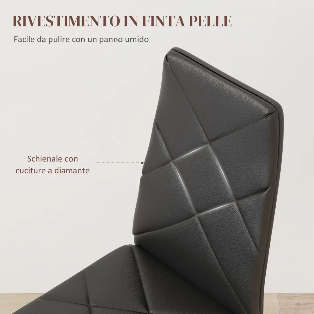 EasyComfort Set di 6 Sedie da Pranzo Moderne con Schienale Alto Finta Pelle e Acciaio, 41x50x97 cm, Nero