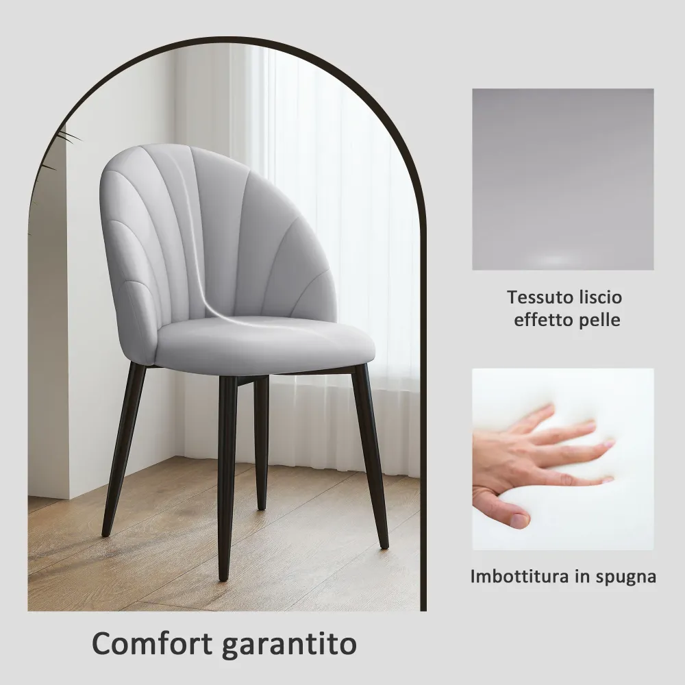 EasyComfort Set 2 Sedie da Pranzo Moderne per Cucina e Soggiorno con schienale conchiglia e cuciture decorative, 52x54x79c...
