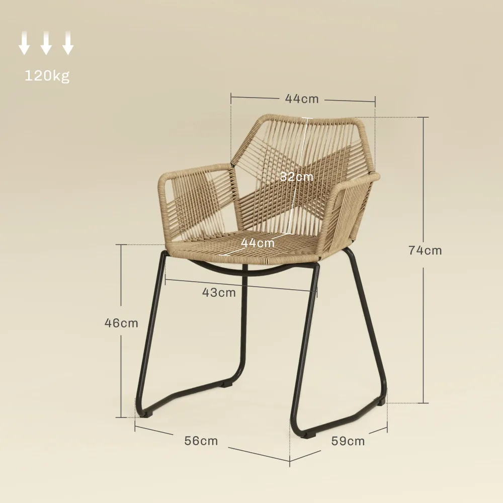 EasyComfort Set 2 Sedie da Pranzo Stile Boho da Interno Rattan PE con Schienale Basso e Braccioli, Giallo