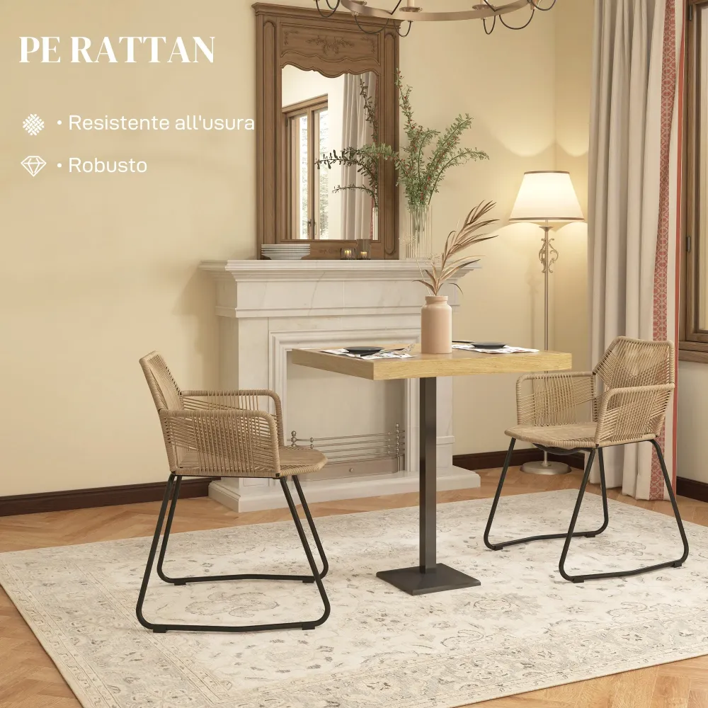 EasyComfort Set 2 Sedie da Pranzo Stile Boho da Interno Rattan PE con Schienale Basso e Braccioli, Giallo