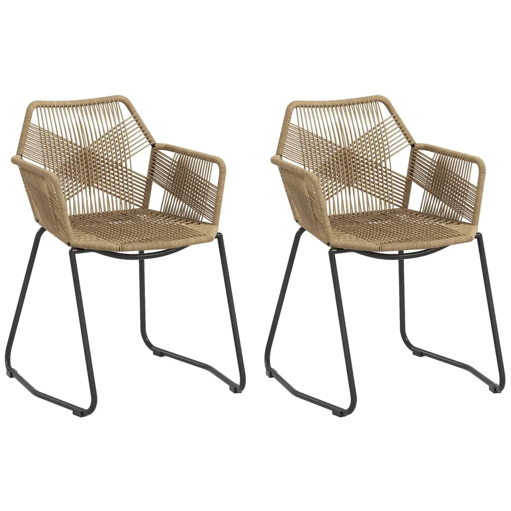 EasyComfort Set 2 Sedie da Pranzo Stile Boho da Interno Rattan PE con Schienale Basso e Braccioli, Giallo