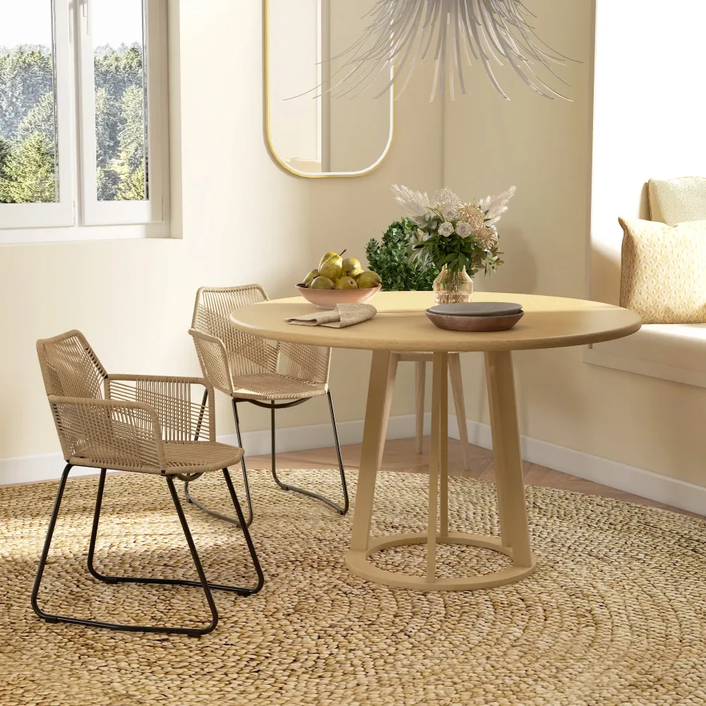 EasyComfort Set 2 Sedie da Pranzo Stile Boho da Interno Rattan PE con Schienale Basso e Braccioli, Giallo