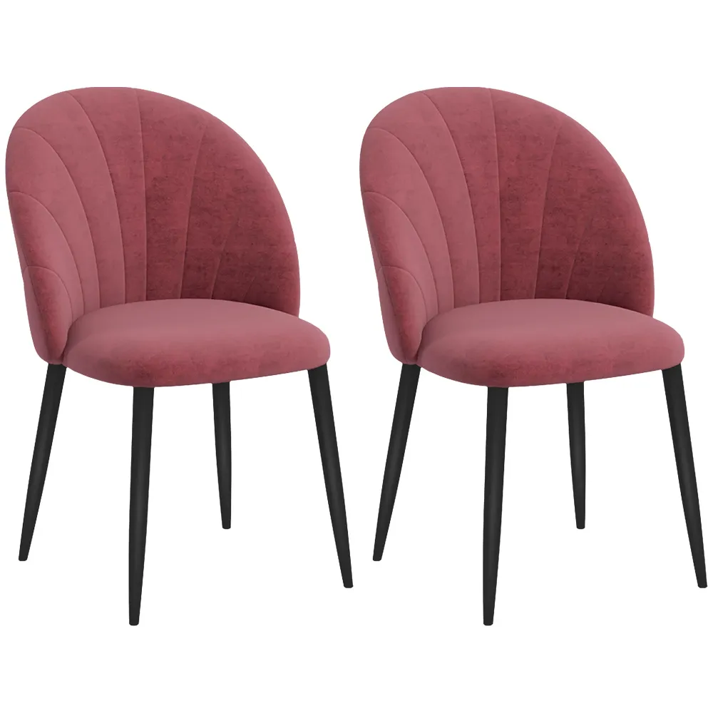 EasyComfort Set 2 Sedie da Pranzo Velluto Imbottite con Gambe Metallo, Rosso