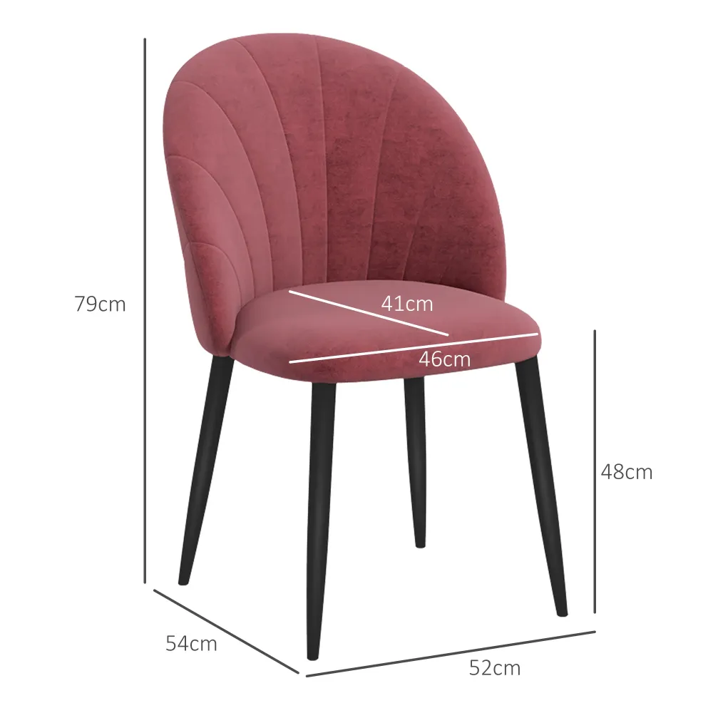 EasyComfort Set 2 Sedie da Pranzo Velluto Imbottite con Gambe Metallo, Rosso