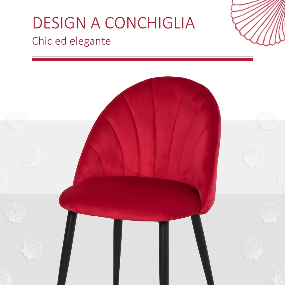 Easycomfort Set di 2 Sedie Sala da Pranzo, Sedie Cucina Moderne con Schienale Conchiglia e Gambe Metallo, Sedia Velluto co...