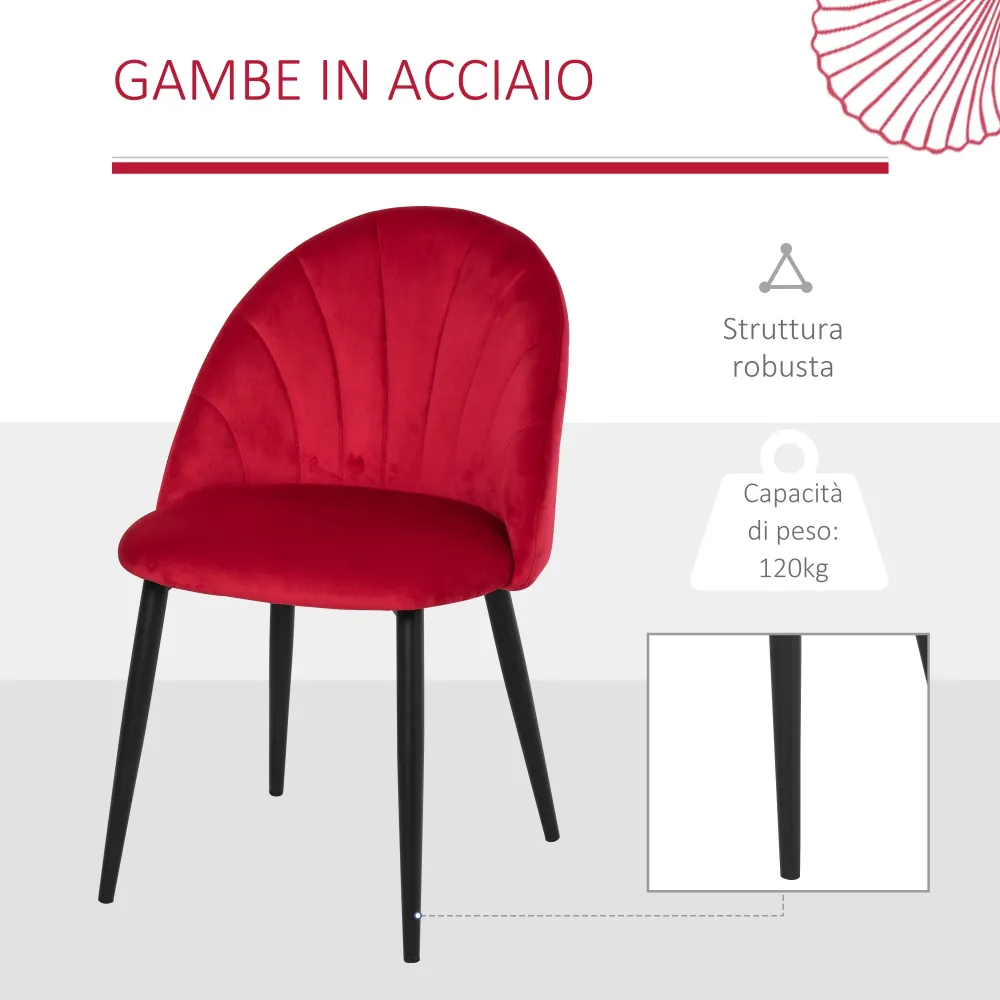 Easycomfort Set di 2 Sedie Sala da Pranzo, Sedie Cucina Moderne con Schienale Conchiglia e Gambe Metallo, Sedia Velluto co...