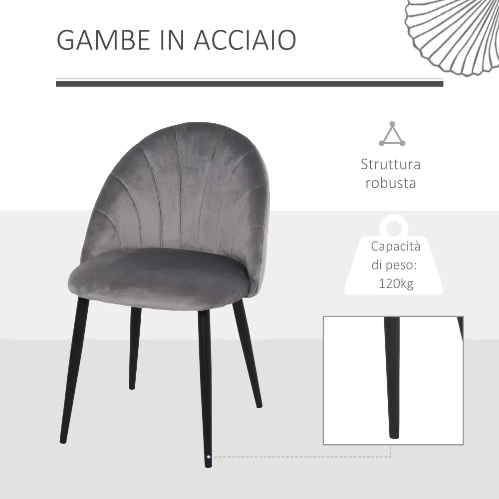 Easycomfort Set 2 Sedie Sala da Pranzo e Soggiorno Imbottite, Design Nordico ed Ergonomico Metallo e Velluto, 52x54x79 cm,...