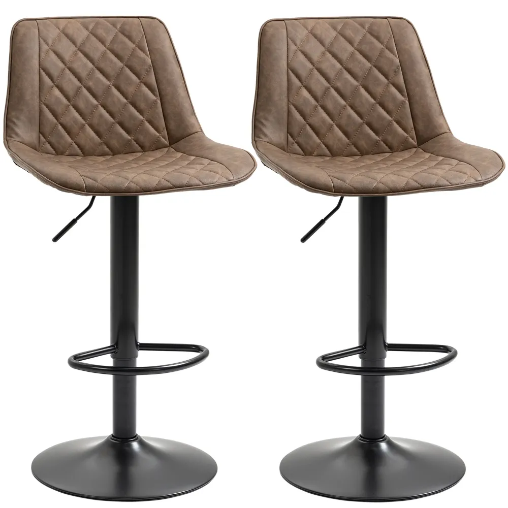 EasyComfort Set 2 Sgabelli Alti da Bar con Altezza Regolabile e Girevoli, seduta imbottita con poggiapiedi Pelle, Marrone...