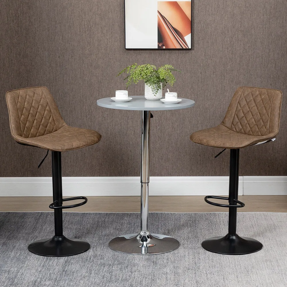 EasyComfort Set 2 Sgabelli Alti da Bar con Altezza Regolabile e Girevoli, seduta imbottita con poggiapiedi Pelle, Marrone...