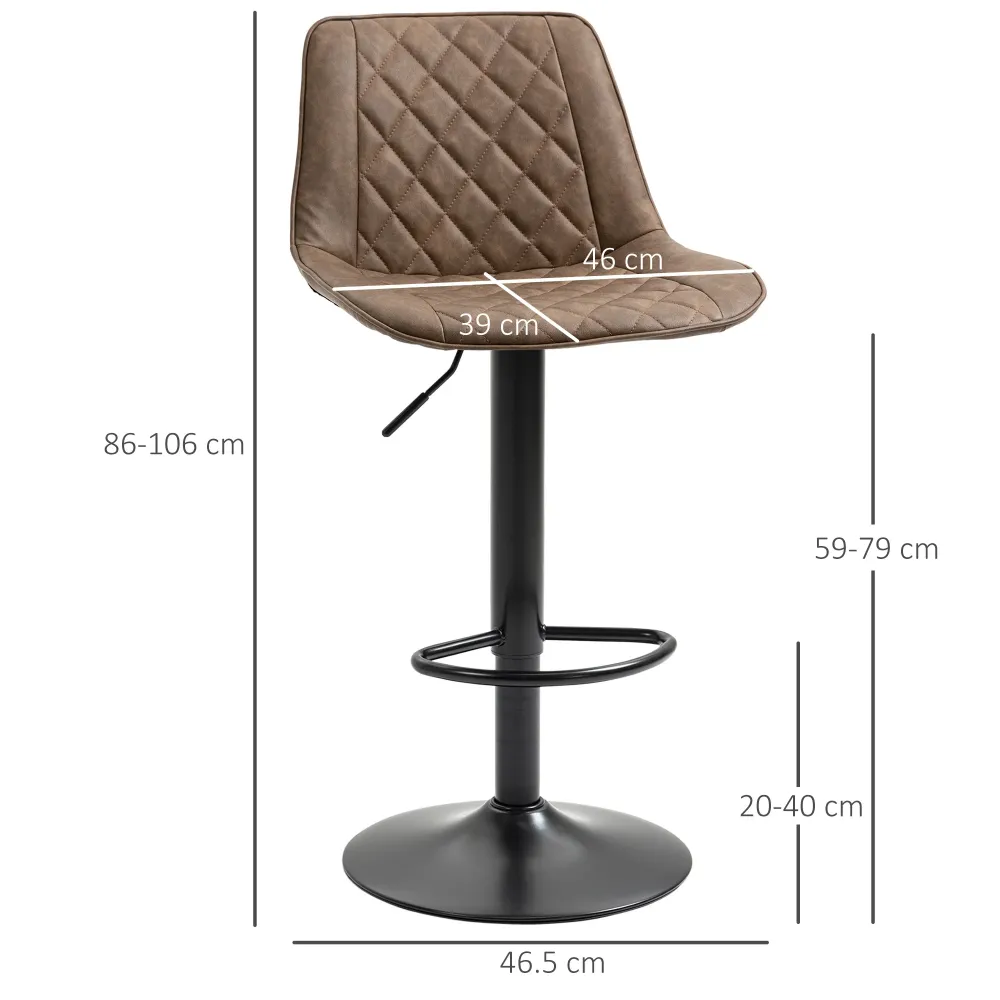 EasyComfort Set 2 Sgabelli Alti da Bar con Altezza Regolabile e Girevoli, seduta imbottita con poggiapiedi Pelle, Marrone...