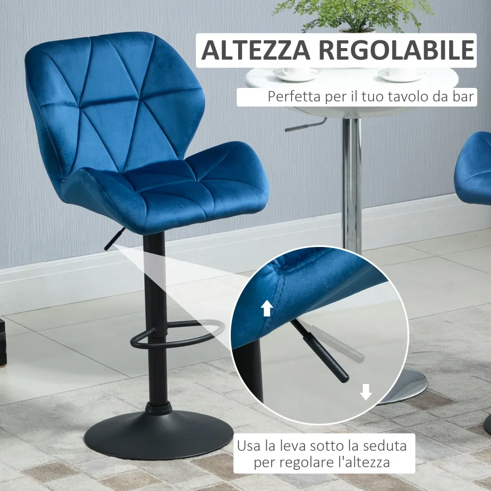 EasyComfort Set 2 Sgabelli Alti da Bar Moderno con Altezza Regolabile, seduta imbottitura con Base Rotonda da Cucina, Meta...