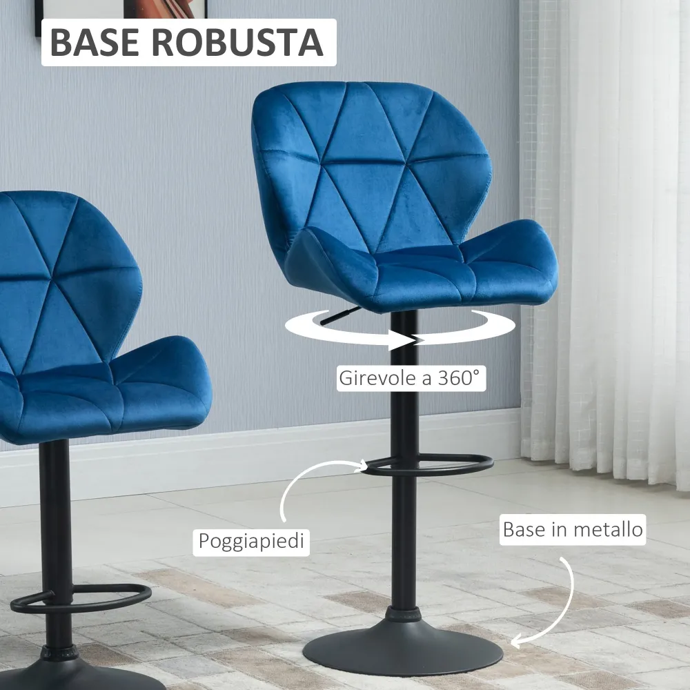 EasyComfort Set 2 Sgabelli Alti da Bar Moderno con Altezza Regolabile, seduta imbottitura con Base Rotonda da Cucina, Meta...