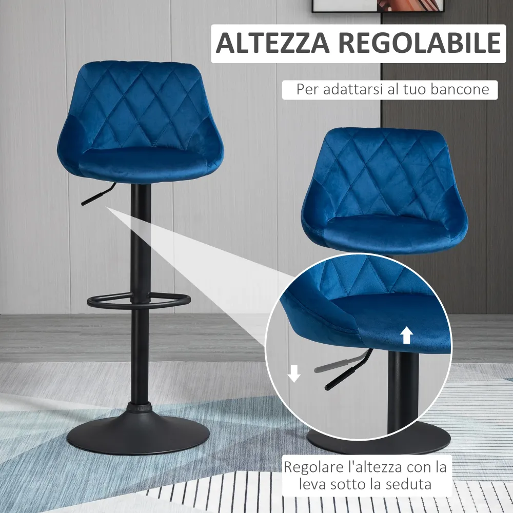EasyComfort Set 2 Sgabelli Alti da Cucina e bar Moderno con Schienale e Poggiapiedi, Seduta girevole e regolabile, 46x48x8...