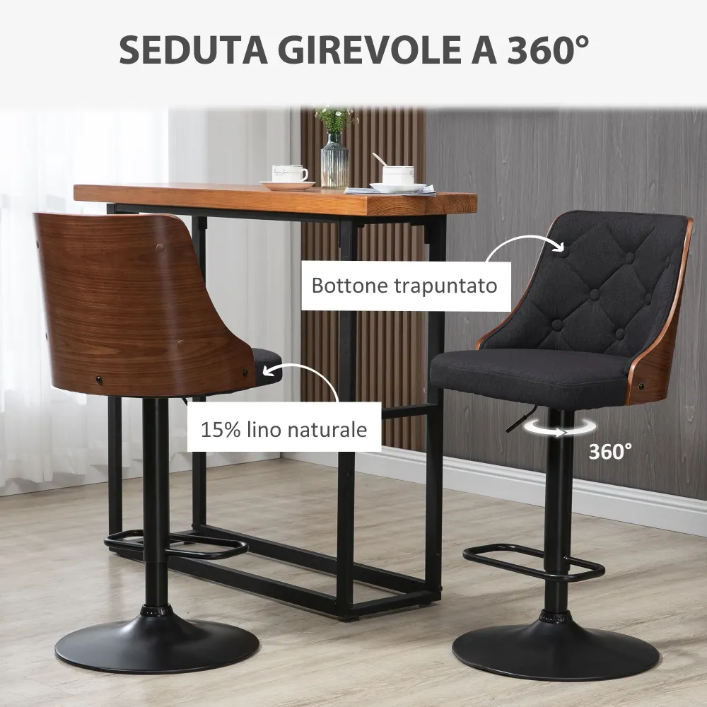 EasyComfort Set 2 Sgabelli Alti Girevoli da Cucina e Bar, Moderni ad Altezza Regolabile Tessuto Traspirante, 47.5x50x93.5-...