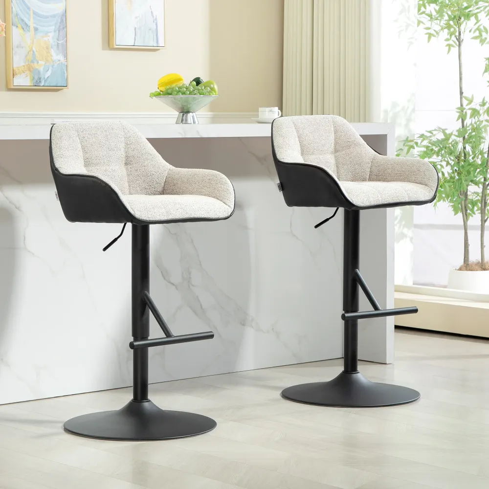 EasyComfort Set 2 Sgabelli Alti Imbottiti con Schienale e Braccioli da cucina, Seduta ad Altezza Regolabile da bar, Nero G...