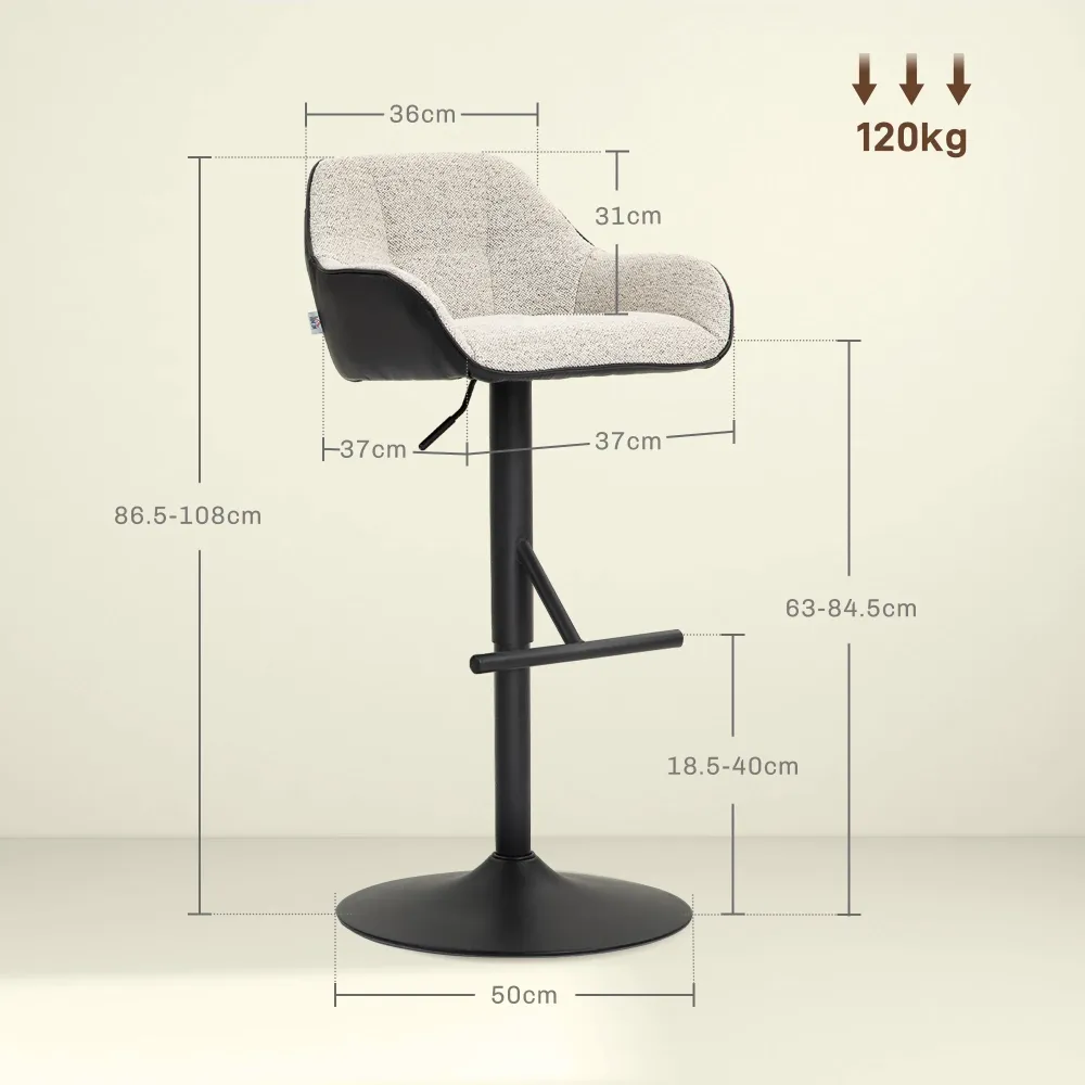 EasyComfort Set 2 Sgabelli Alti Imbottiti con Schienale e Braccioli da cucina, Seduta ad Altezza Regolabile da bar, Nero G...