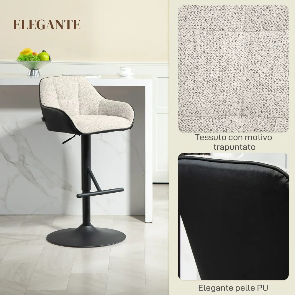 EasyComfort Set 2 Sgabelli Alti Imbottiti con Schienale e Braccioli da cucina, Seduta ad Altezza Regolabile da bar, Nero G...
