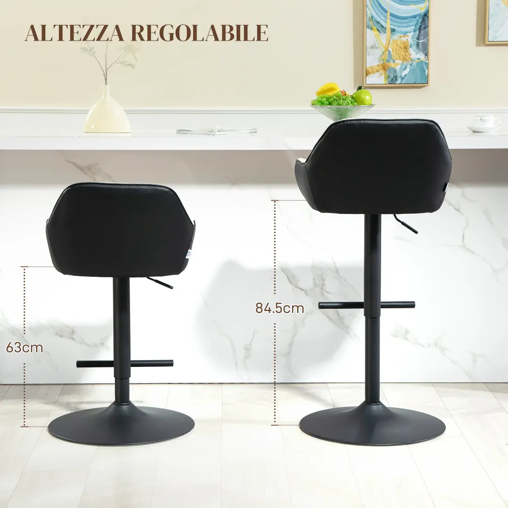 EasyComfort Set 2 Sgabelli Alti Imbottiti con Schienale e Braccioli da cucina, Seduta ad Altezza Regolabile da bar, Nero G...