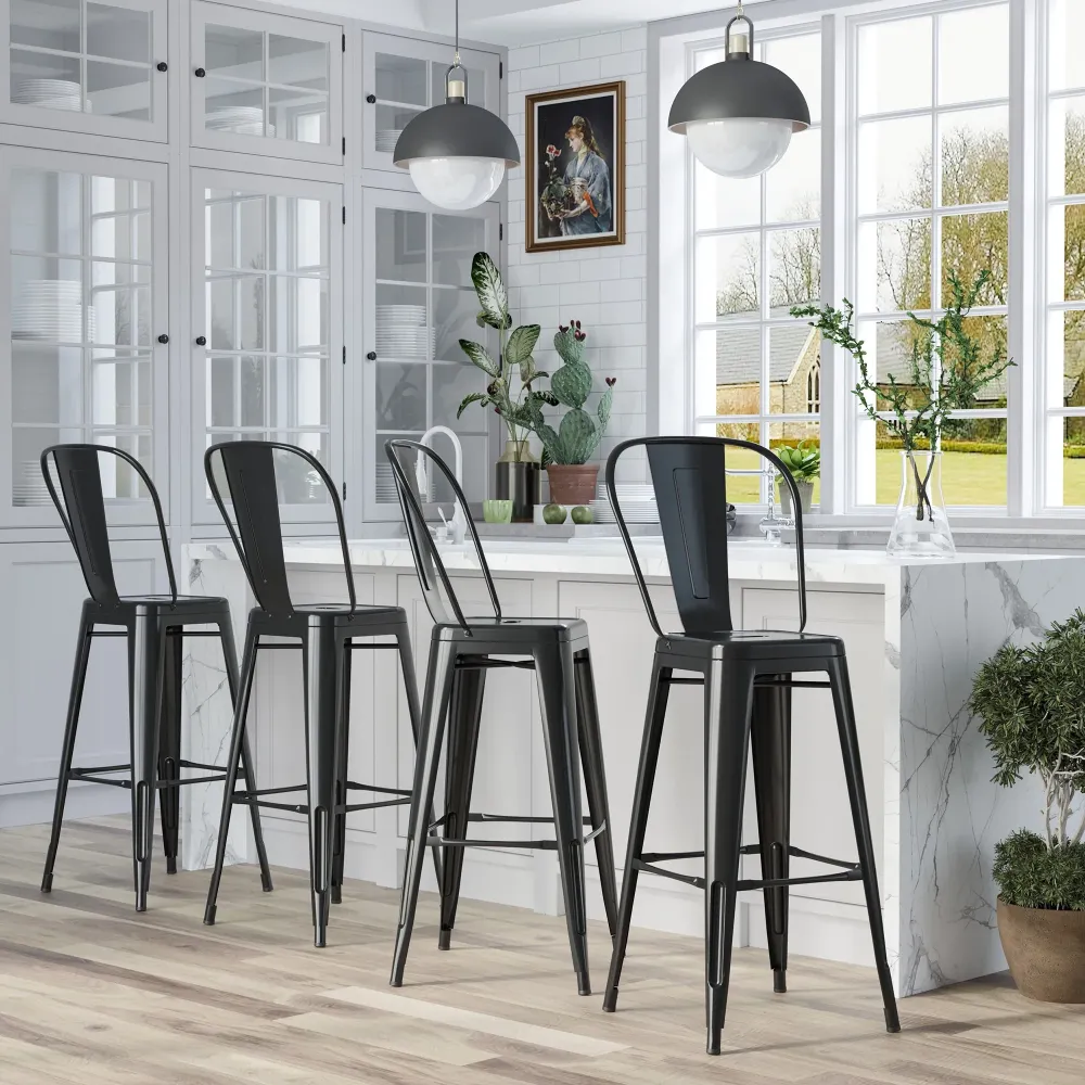 EasyComfort Set 4 Sgabelli Alti Impilabili da bar e Casa Design Industriale con Schienale Rimovibile e Poggiapiedi, per In...