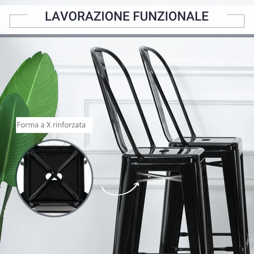 EasyComfort Set 4 Sgabelli Alti Impilabili da bar e Casa Design Industriale con Schienale Rimovibile e Poggiapiedi, per In...