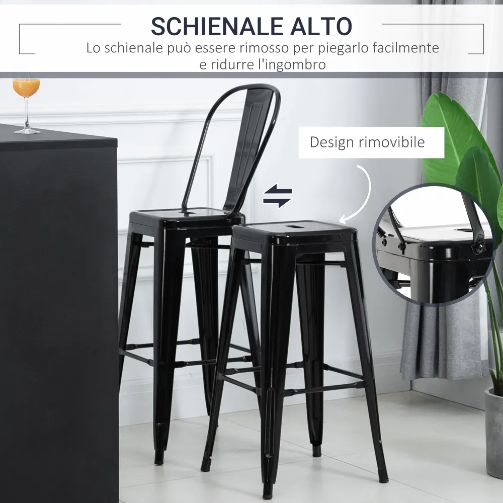 EasyComfort Set 4 Sgabelli Alti Impilabili da bar e Casa Design Industriale con Schienale Rimovibile e Poggiapiedi, per In...